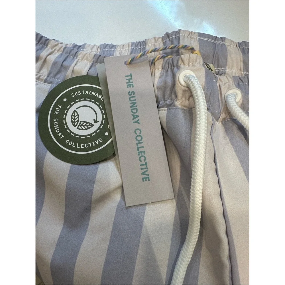 The Sunday Collective Kids Blue Striped WKNDRS Club Swim‎ Shorts Trunks NEW